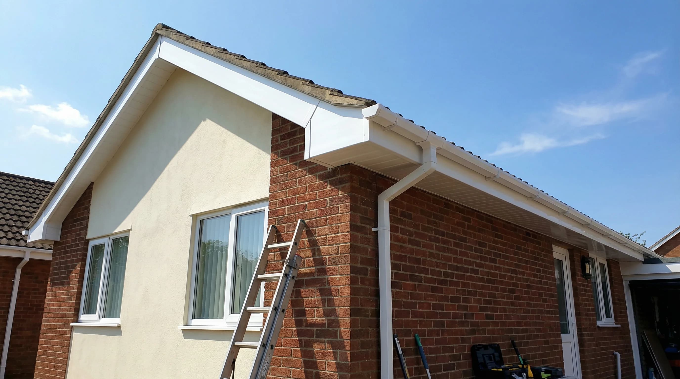 Newly fitted white UPVC fascias and soffits