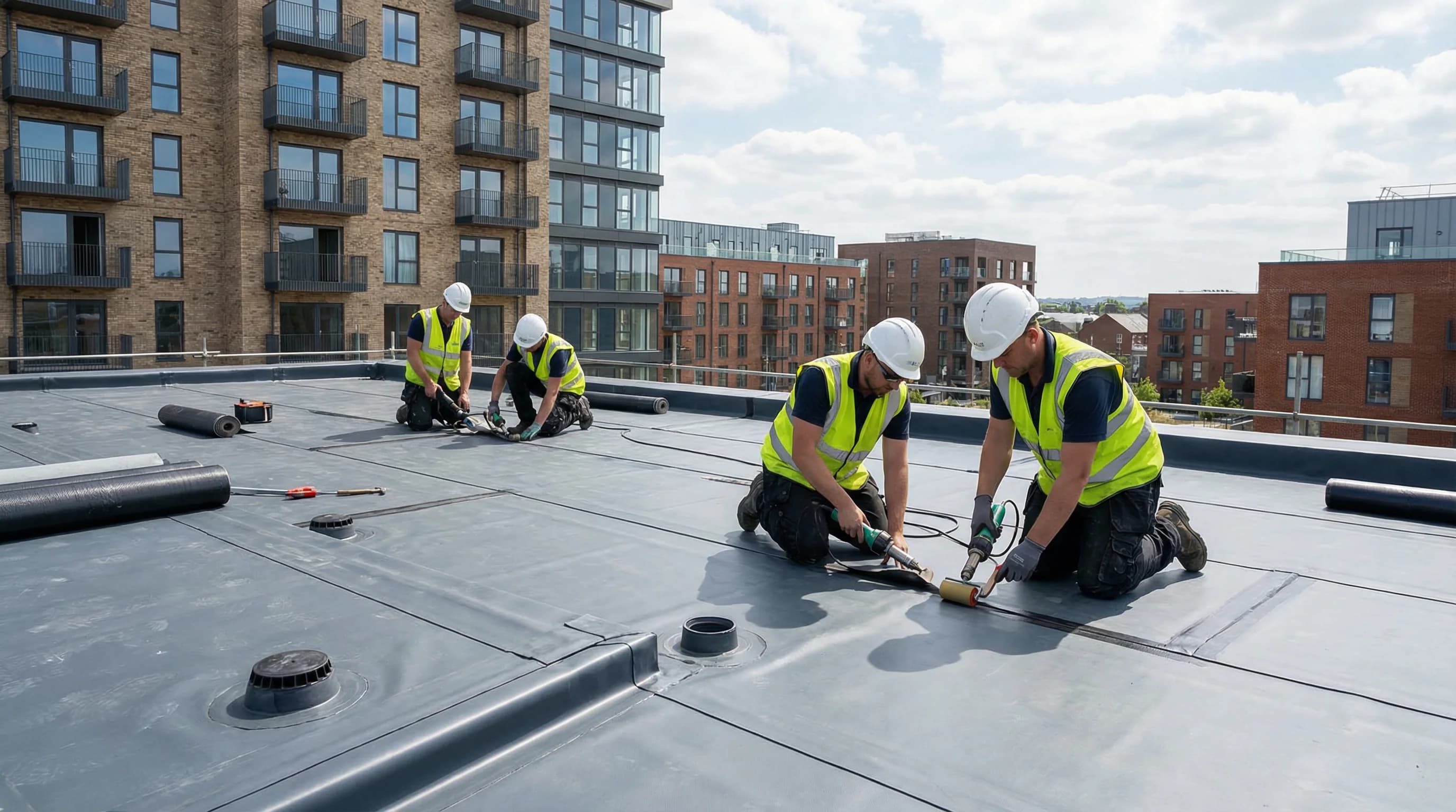 Flat roof with EPDM rubber membrane